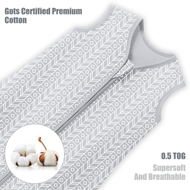 SWEET DOLPHIN Baby Sleep Sack 6-12 Months - 100% Cotton 2-Way Zipper TOG 0.5 Infant Wearable Blanket, Newborn Essentials Toddler 3 Pack Sleeping Sacks - Grey - Image 2